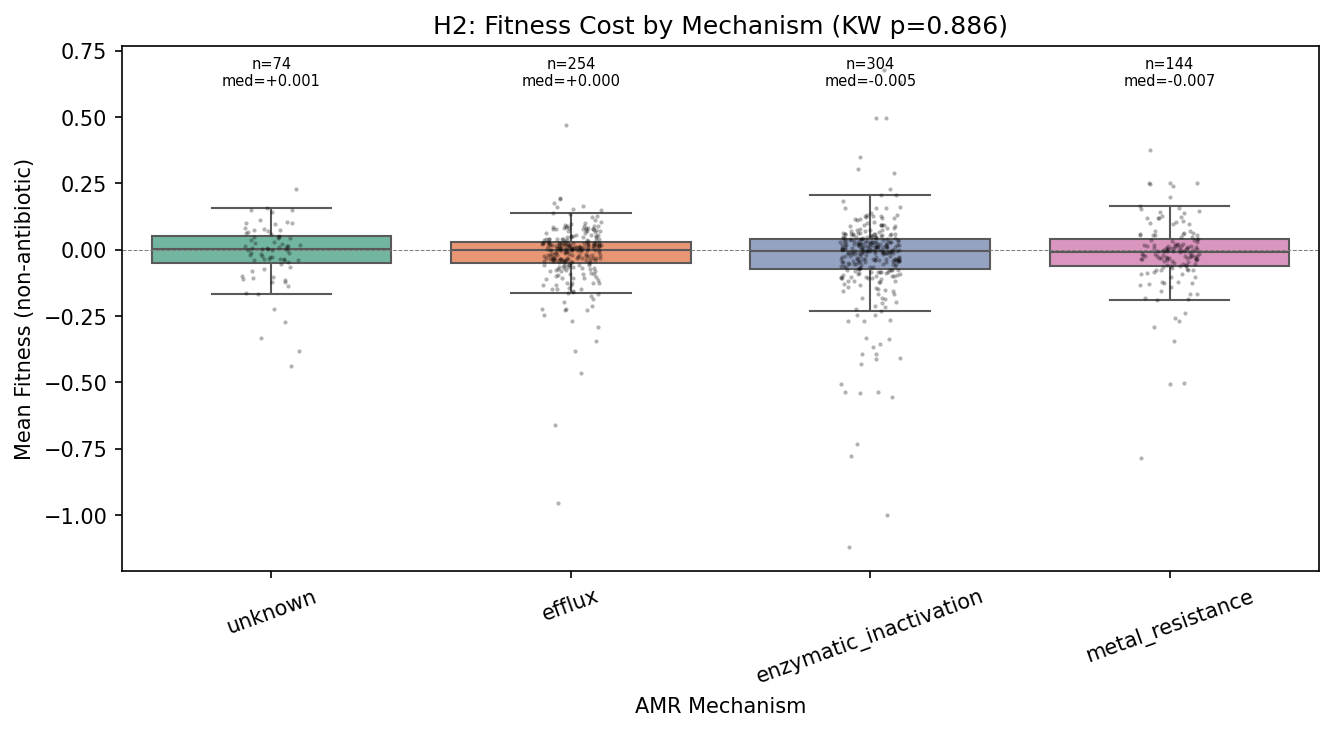 Box plot of fitness by AMR mechanism